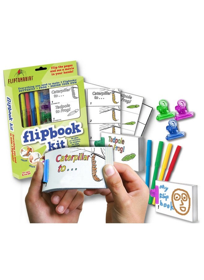 Fliptomania - Make Your Own Flipbook Kit Caterpillar To Butterfly And Tadpole To Frog Paper Stop Motion Animation Kit Creative Flip Book Kit For Kids 612 And Creative Animation Artists - Image 1