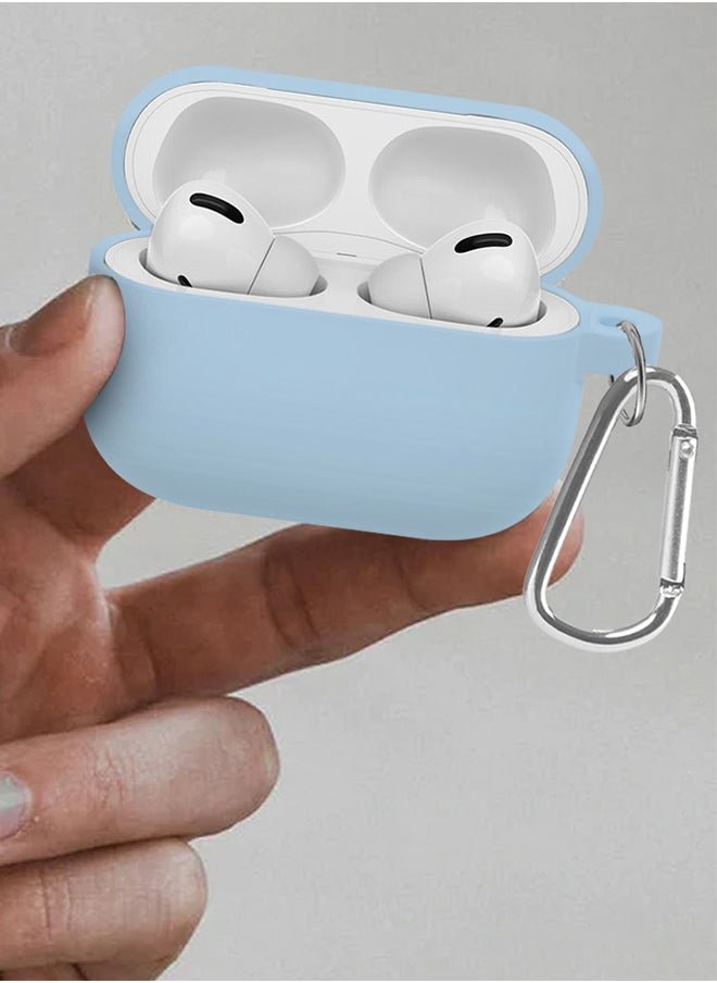 CATANES Shockproof Case For Airpod Pro Silicone Protective Case Shockproof Case Ultra Slim Cover with Keychain Carabiner Light Blue  - Image 4