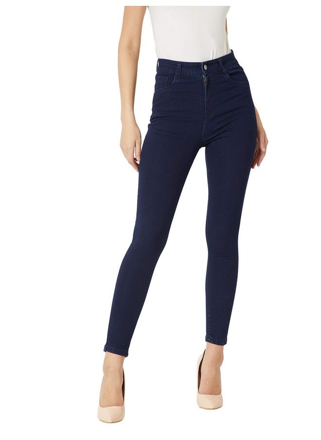 Miss Chase - Miss Chase Women's Skinny Fit High Rise Regular Length Stretchable Denim Jeans (Plus Size)(MCAW18DEN02-76-71-36, Navy Blue, 36) - Image 1