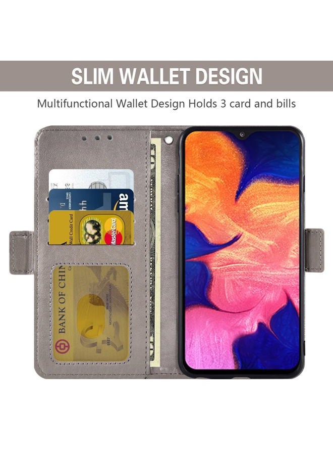 Asuwish Compatible with Samsung Galaxy A10 Wallet Case and Tempered Glass Screen Protector Credit Card Holder Flip Wrist Strap Cell Phone Cover for Glaxay A 10 Gaxaly 10A SM A105M 6.2 Women Men Grey - Image 3