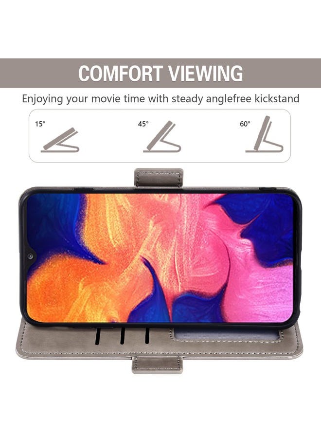 Asuwish Compatible with Samsung Galaxy A10 Wallet Case and Tempered Glass Screen Protector Credit Card Holder Flip Wrist Strap Cell Phone Cover for Glaxay A 10 Gaxaly 10A SM A105M 6.2 Women Men Grey - Image 4