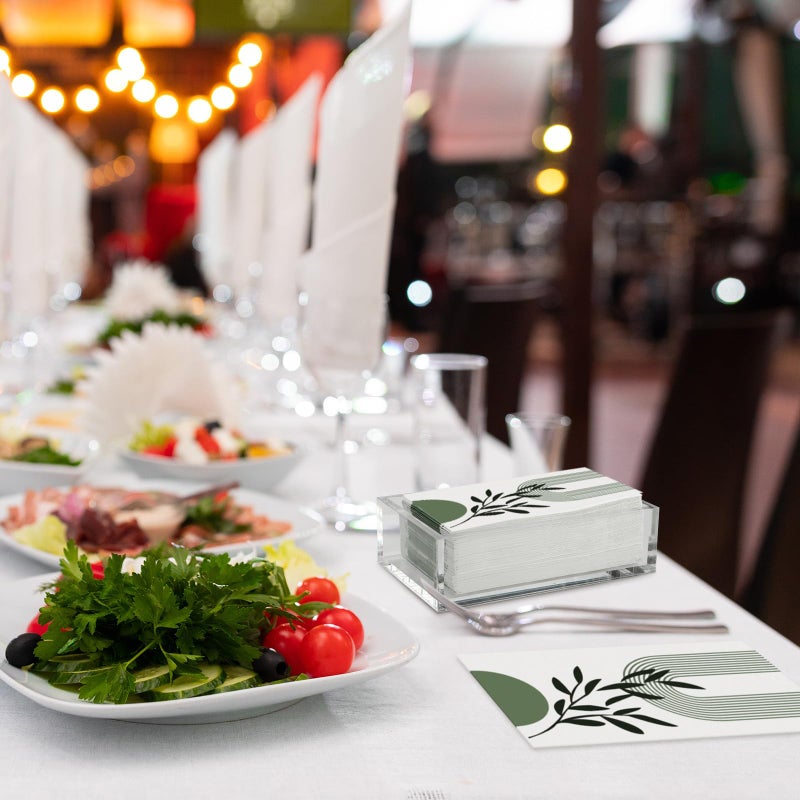 Tinlade مناديل يد قابلة للتصرف من تينلايد، مناديل ضيوف، مناديل حمام قابلة للتصرف، مناديل مطبخ زخرفية للضيوف لحفلات العشاء، الزفاف، الحمام (100 قطعة، أخضر بوهيمي) - Image 5