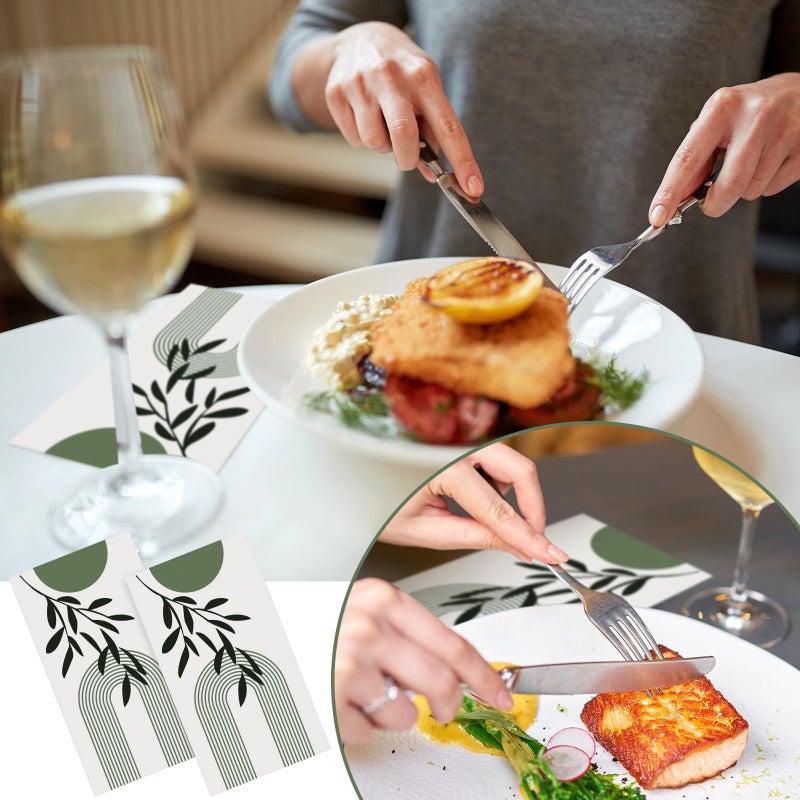 Tinlade مناديل يد قابلة للتصرف من تينلايد، مناديل ضيوف، مناديل حمام قابلة للتصرف، مناديل مطبخ زخرفية للضيوف لحفلات العشاء، الزفاف، الحمام (100 قطعة، أخضر بوهيمي) - Image 4