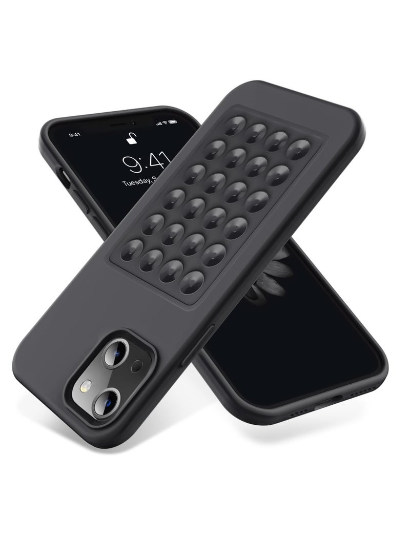 جراب هاتف من السيليكون الناعم مع قاعدة شفط وحامل حماية كاملة ومضاد للصدمات لهاتف iPhone 13/14 (رمادي غامق)