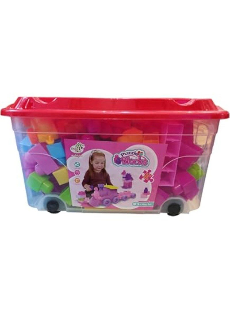 علبة مكعبات تركيب  Puzzle Blocks 🧱🎨   صندوق مليء بالمرح والإبداع، يحتوي على قطع تركيب ملونة وآمنة للأطفال! - يساعد على تطوير المهارات الحركية الدقيقة والتفكير الإبداعي - قطع كبيرة الحجم وآمنة للأطفال بعمر 3 سنوات فما فوق- سهل التخزين مع صندوق بعجلات لسهولة النقل   مثالي لساعات من اللعب البنّاء والممتع! 🧠✨