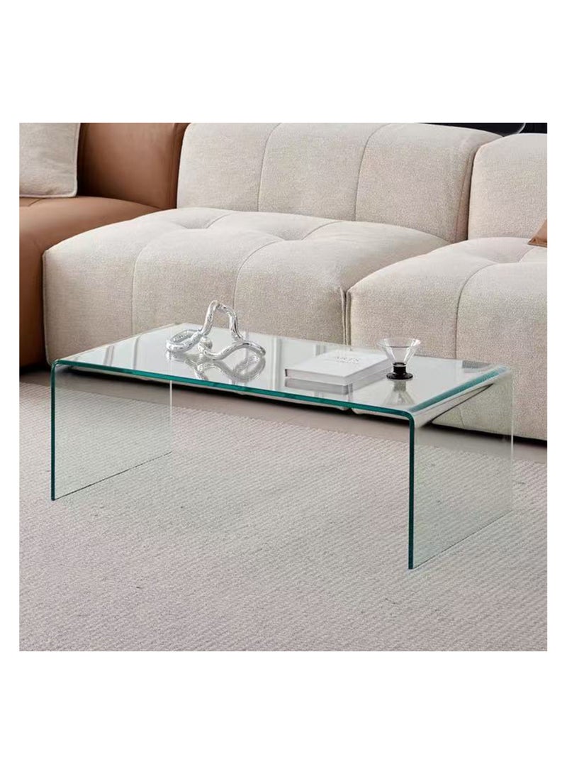 Generic Glass Coffee Table, Modern Clear Tables for Living Room, Small Rectangle Tempered Glass Waterfall Sofa End Coffee Tables  - Image 1