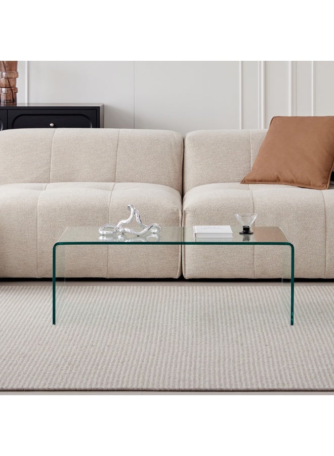 Generic Glass Coffee Table, Modern Clear Tables for Living Room, Small Rectangle Tempered Glass Waterfall Sofa End Coffee Tables  - Image 2