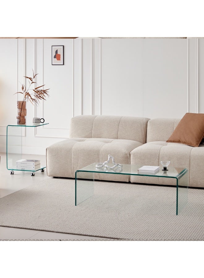 Generic Glass Coffee Table, Modern Clear Tables for Living Room, Small Rectangle Tempered Glass Waterfall Sofa End Coffee Tables  - Image 3