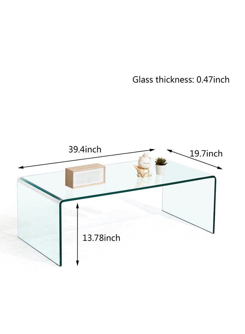 Generic Glass Coffee Table, Modern Clear Tables for Living Room, Small Rectangle Tempered Glass Waterfall Sofa End Coffee Tables  - Image 4
