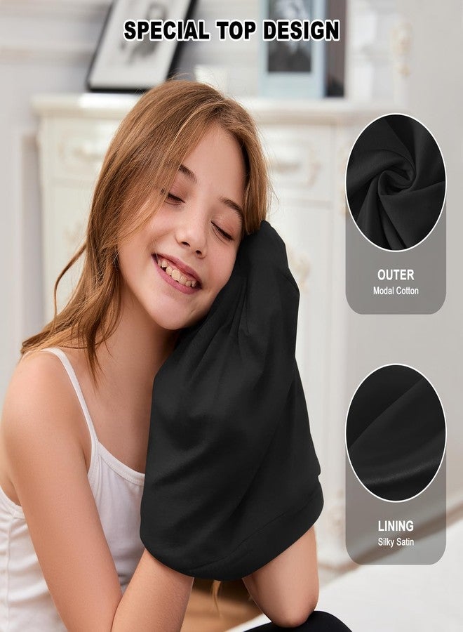 ZHENSILK 2Pcs Kids Bonnets for Girls Boys Silk Satin Lined Bonnet for Sleeping Adjustable Double-Layer Sleep Cap for Frizzy Curly Hair Slouchy Hat Beanie for Toddler Child Teens(Black&Pink) - Image 5