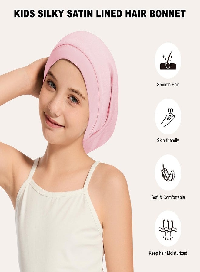 ZHENSILK 2Pcs Kids Bonnets for Girls Boys Silk Satin Lined Bonnet for Sleeping Adjustable Double-Layer Sleep Cap for Frizzy Curly Hair Slouchy Hat Beanie for Toddler Child Teens(Black&Pink) - Image 3