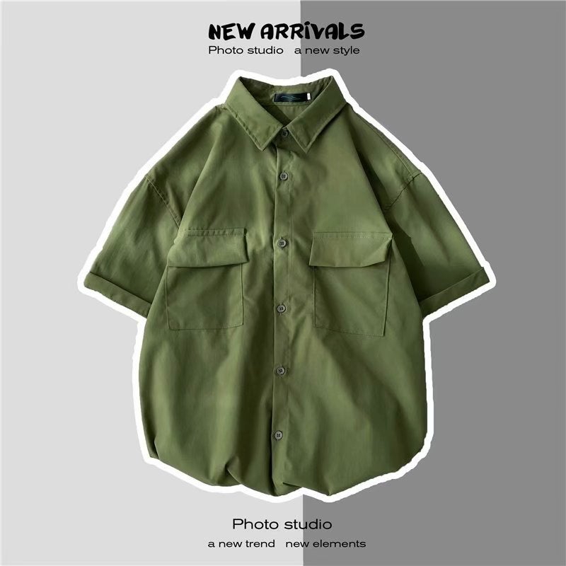 Hong Kong-Style Loose Short-Sleeved Shirt Men'S Summer Korean-Style Trendy All-Match Half-Sleeved White Shirt Student Puffy Handsome Work Jacket - Image 1