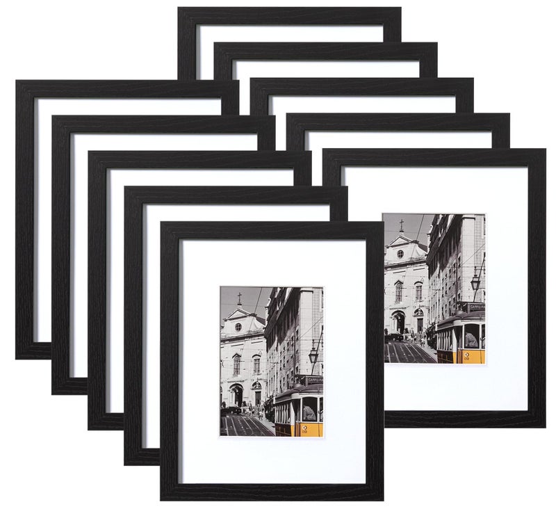 eletecpro 8.5x11 Picture Frames Set of 10  Picture Frame Collage Wall Decor Display 5x7 Photo with Mat or 8.5x11 without Mat  Home Decor Gallery Frame for Table Top or Wall Mounting  Black - Image 1