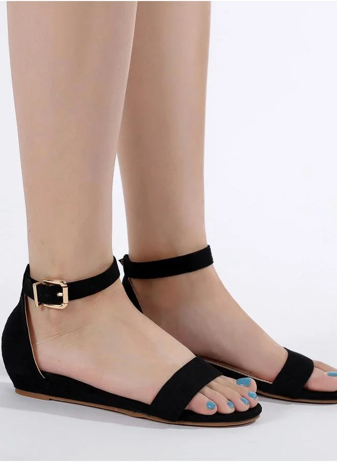 Sneak-a-Peek Solid Buckle Ankle Strap Open Toe Sandals by Styli
