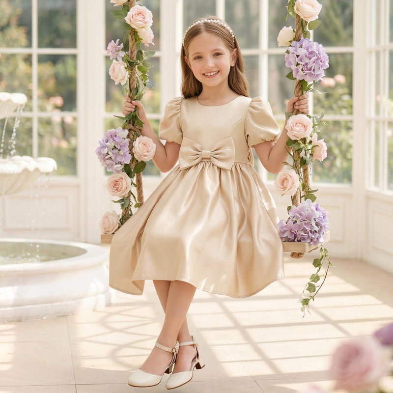 Parrosoo Girls Dress Shoes Flower Little Kid High Heels for Kids Pump Shoes with Cute Bow Little Girl Size 13 Princess Closed Toe Wide Mary Jane Wedding Church School Party Formal (8801 Ivory 13) - Image 3
