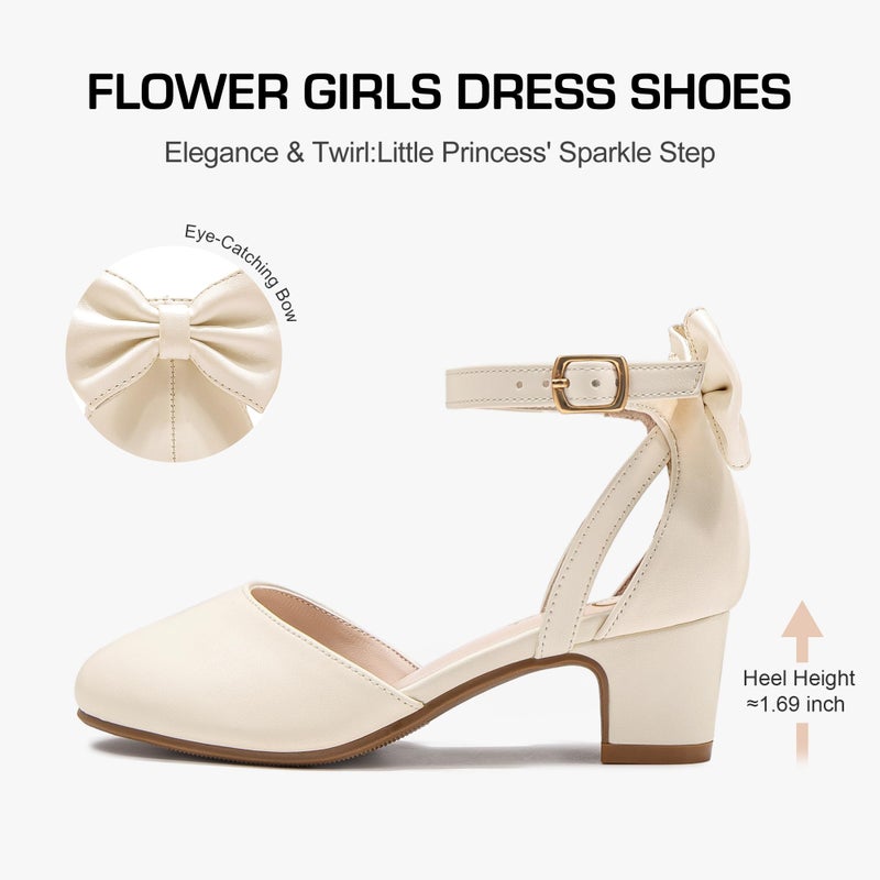 Parrosoo Girls Dress Shoes Flower Little Kid High Heels for Kids Pump Shoes with Cute Bow Little Girl Size 13 Princess Closed Toe Wide Mary Jane Wedding Church School Party Formal (8801 Ivory 13) - Image 4
