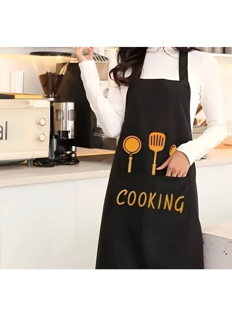 كلين ويف مريلة مطبخ سوداء للجنسين مع جيوب – مريلة بوليستر متينة وسهلة التنظيف للطبخ والاستخدام اليومي - Image 3