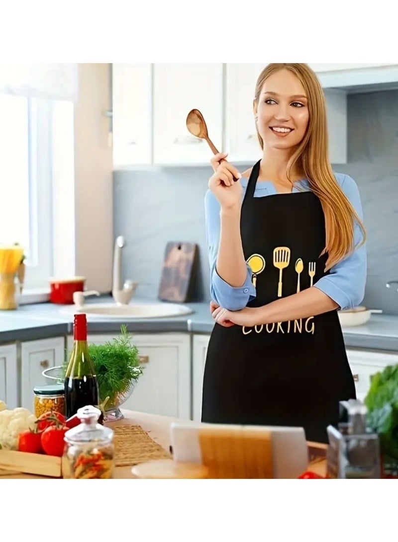 كلين ويف مريلة مطبخ سوداء للجنسين مع جيوب – مريلة بوليستر متينة وسهلة التنظيف للطبخ والاستخدام اليومي - Image 1