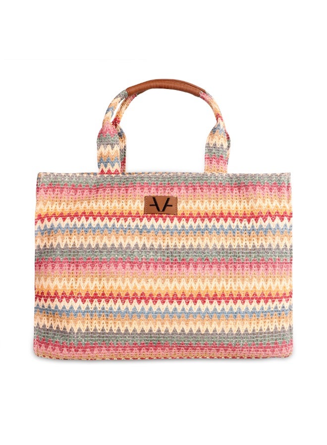 Avake Handwoven Bohemian Spacious Raffia Lightweight Sustainable Multi-Color Women Shoulder Bag - Image 1