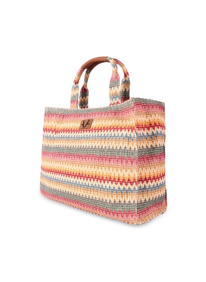 Avake Handwoven Bohemian Spacious Raffia Lightweight Sustainable Multi-Color Women Shoulder Bag - Image 4