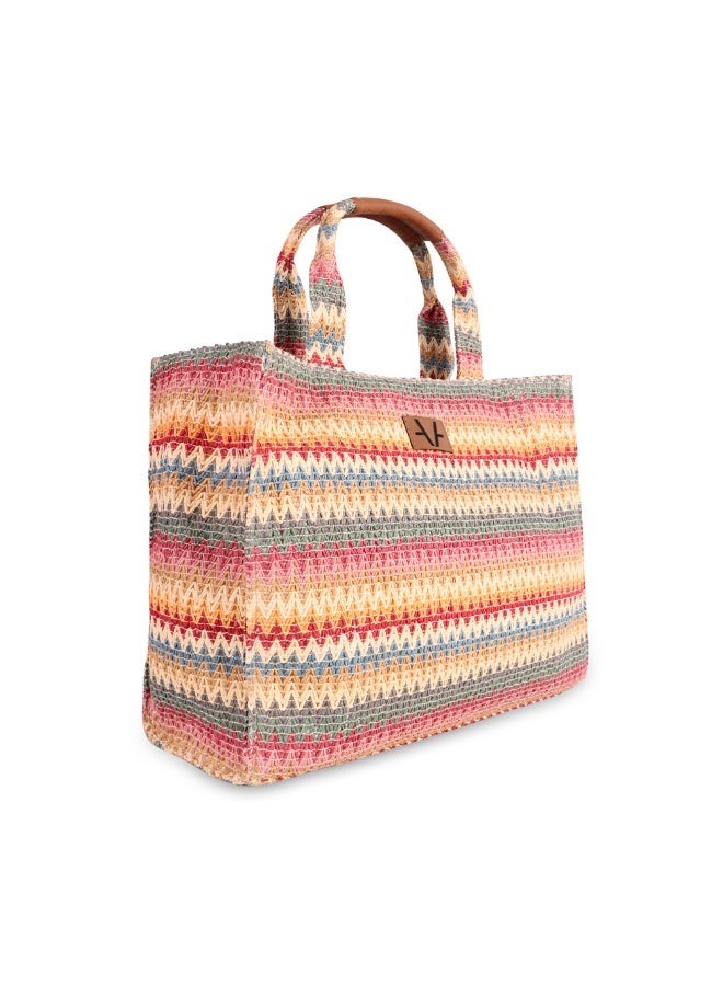 Avake Handwoven Bohemian Spacious Raffia Lightweight Sustainable Multi-Color Women Shoulder Bag - Image 5