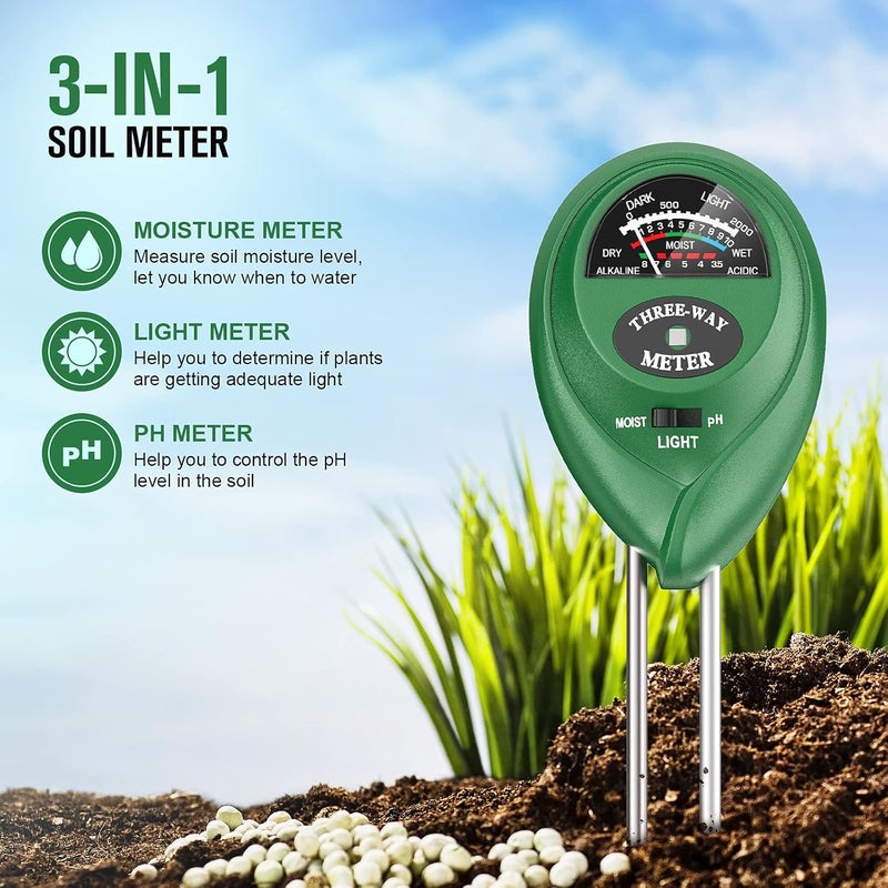 ATREE Soil pH Meter, 3-in-1 Soil Tester Kits with Moisture,Light and PH Test for Garden, Farm, Lawn, Indoor & Outdoor (No Battery Needed) - Image 1