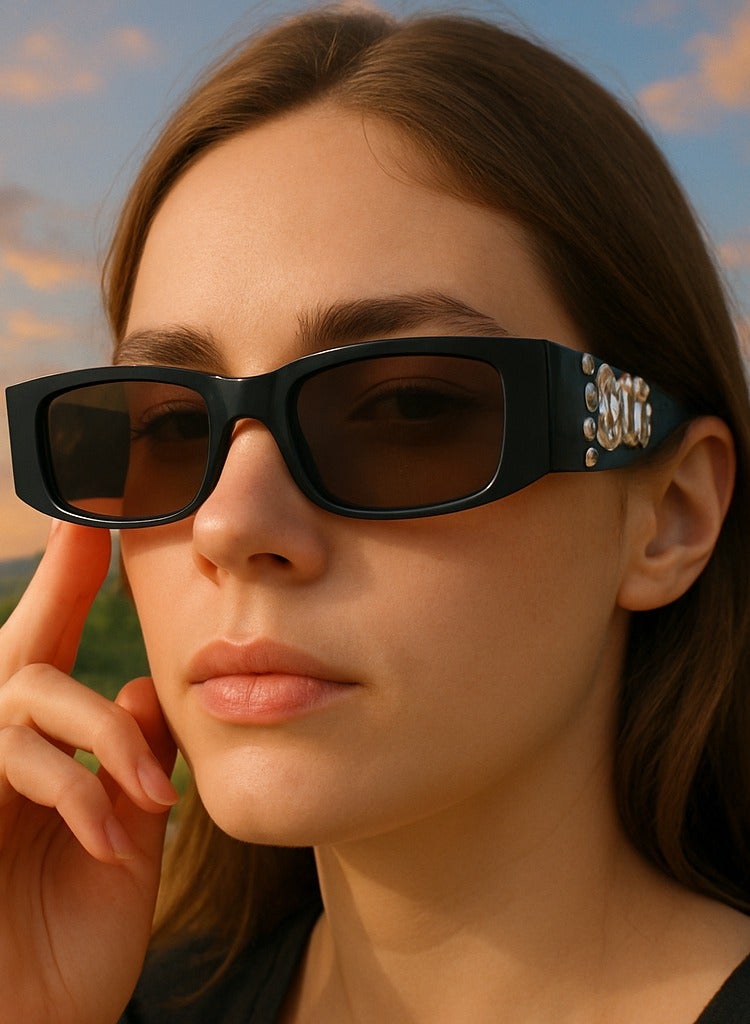 Unisex Bold Sunglasses – Wide Black Frame with Dark Brown Lenses – Trendy Street Style - Image 2