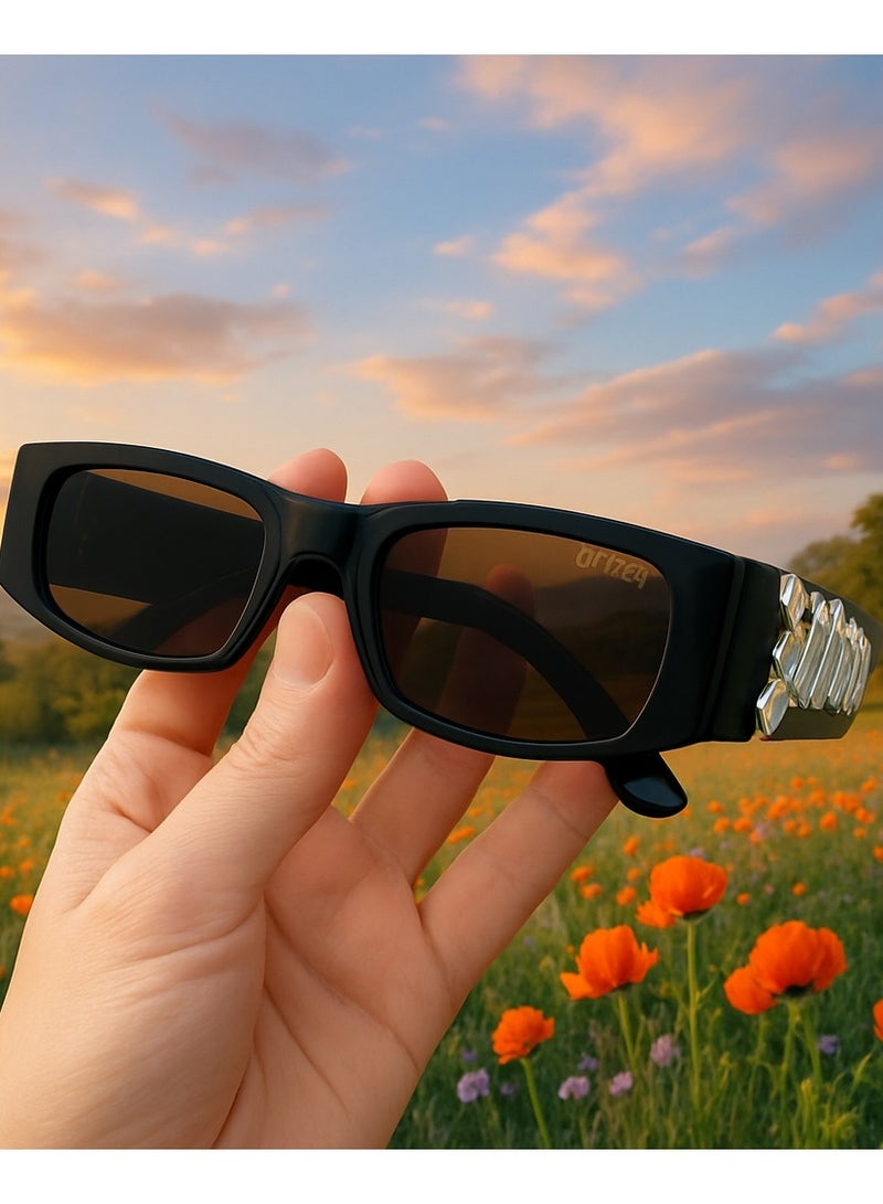 Unisex Bold Sunglasses – Wide Black Frame with Dark Brown Lenses – Trendy Street Style - Image 3