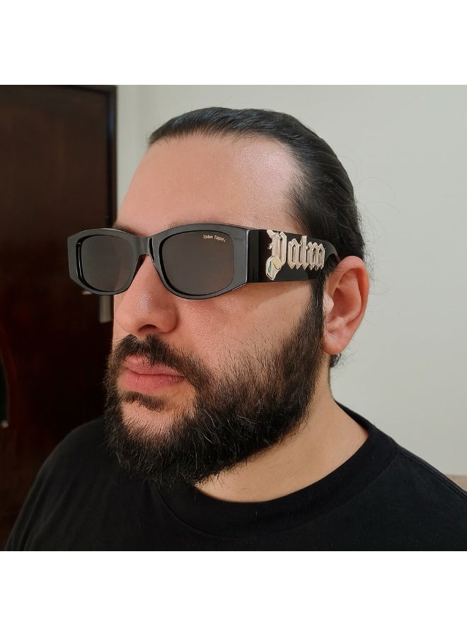 Unisex Bold Sunglasses – Wide Black Frame with Dark Brown Lenses – Trendy Street Style - Image 4