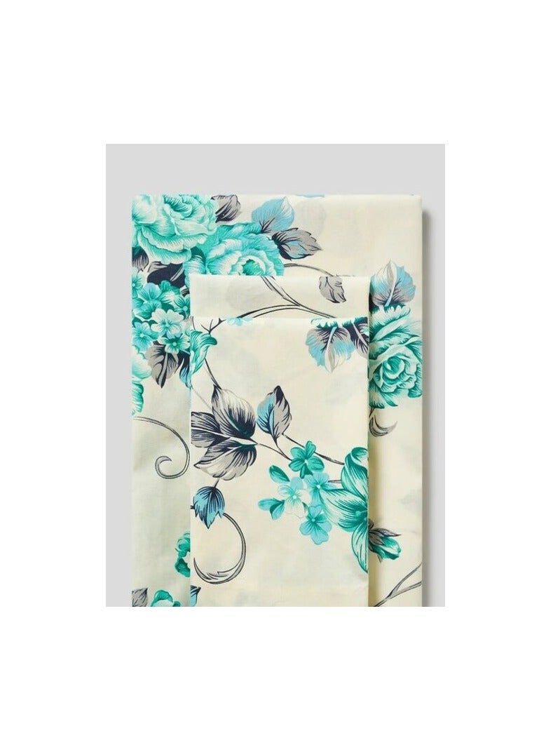 PROMASS 3-Piece Queen Size 180 Thread Count Premium Collection Floral Printed Bedsheet Set Inclides 1xBedsheet, 2xPillow Cases 50x75 cm Cotton White/Blue/Grey 240x254cm - Image 3