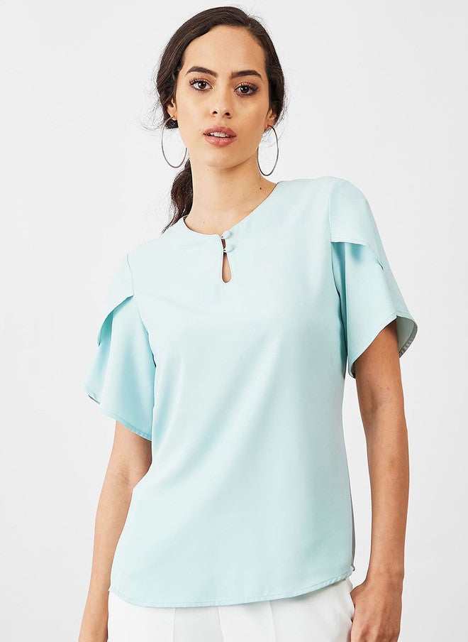 SALT ATTIRE Keyhole Neck Top in Soft Blue - Image 1