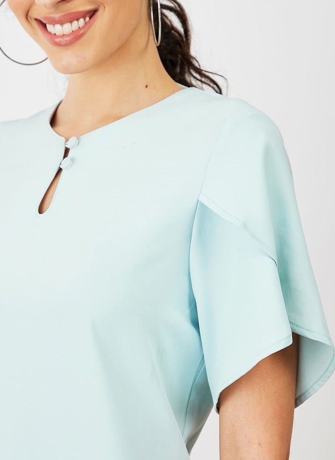 SALT ATTIRE Keyhole Neck Top in Soft Blue - Image 2