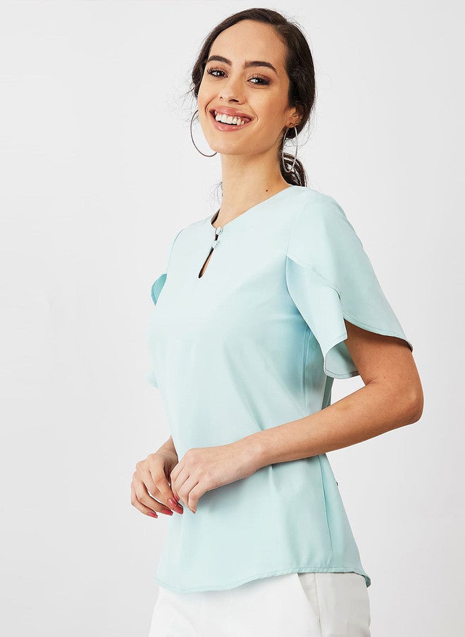 SALT ATTIRE Keyhole Neck Top in Soft Blue - Image 3