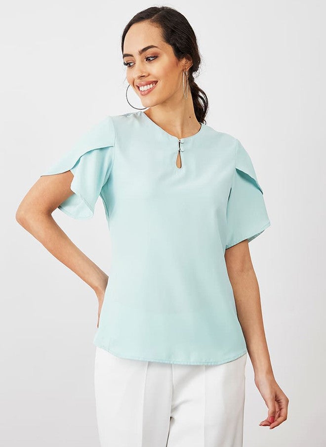 SALT ATTIRE Keyhole Neck Top in Soft Blue - Image 5