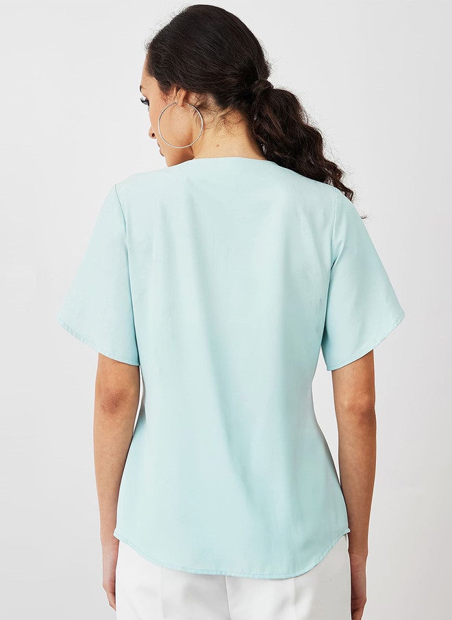 SALT ATTIRE Keyhole Neck Top in Soft Blue - Image 4