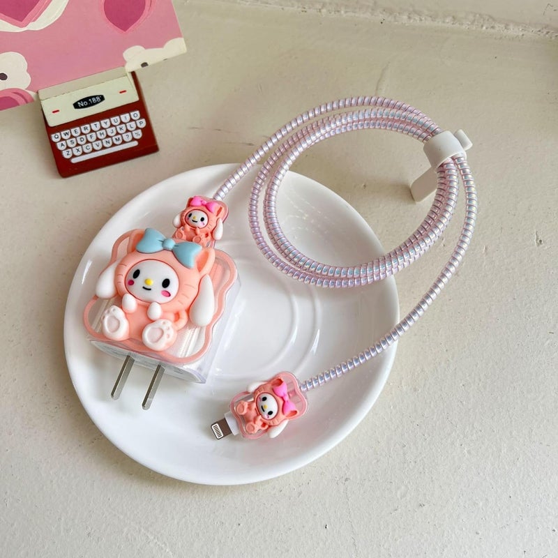 ZedGear Premium i-Phone Charger Protector Cute 3D Cat Design for i-Phone Adapter Compatible with 18W & 20W Charger Full Protection Data Cable Case - Peach Cat - Image 1
