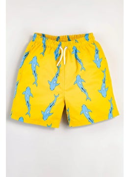 Gold Class Kidswear Shark Patterned Drawstring Lined Boys Swim Shorts  - Image 1
