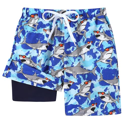 Ghteas Swimming Trunks for Boys Stretch 2 in 1 Beach Swimming Shorts Boys Compression Swim Shorts Kids Swimsuits Beach Shark Boy Swim Trunks Size 8 7 - Image 1