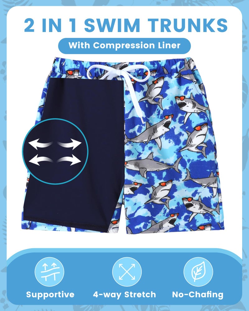 Ghteas Swimming Trunks for Boys Stretch 2 in 1 Beach Swimming Shorts Boys Compression Swim Shorts Kids Swimsuits Beach Shark Boy Swim Trunks Size 8 7 - Image 3