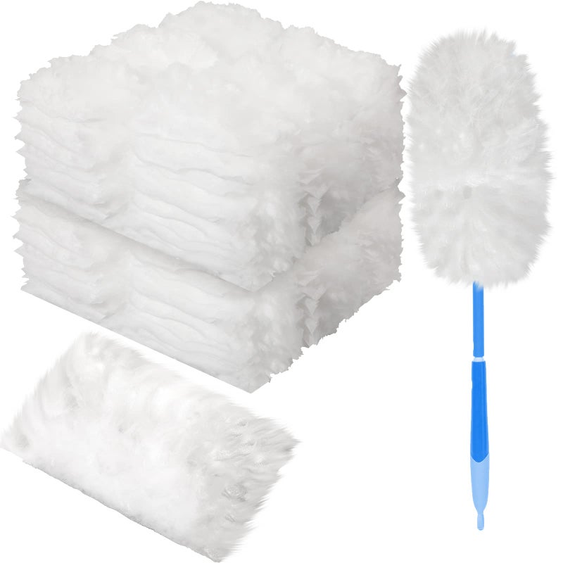 Vesici 100 Pcs Duster Refills Compatible with Swiffer Dusters Bulk Disposable Replacement Thickened with 1 Handle Heavy Duty for Cleaning Office White