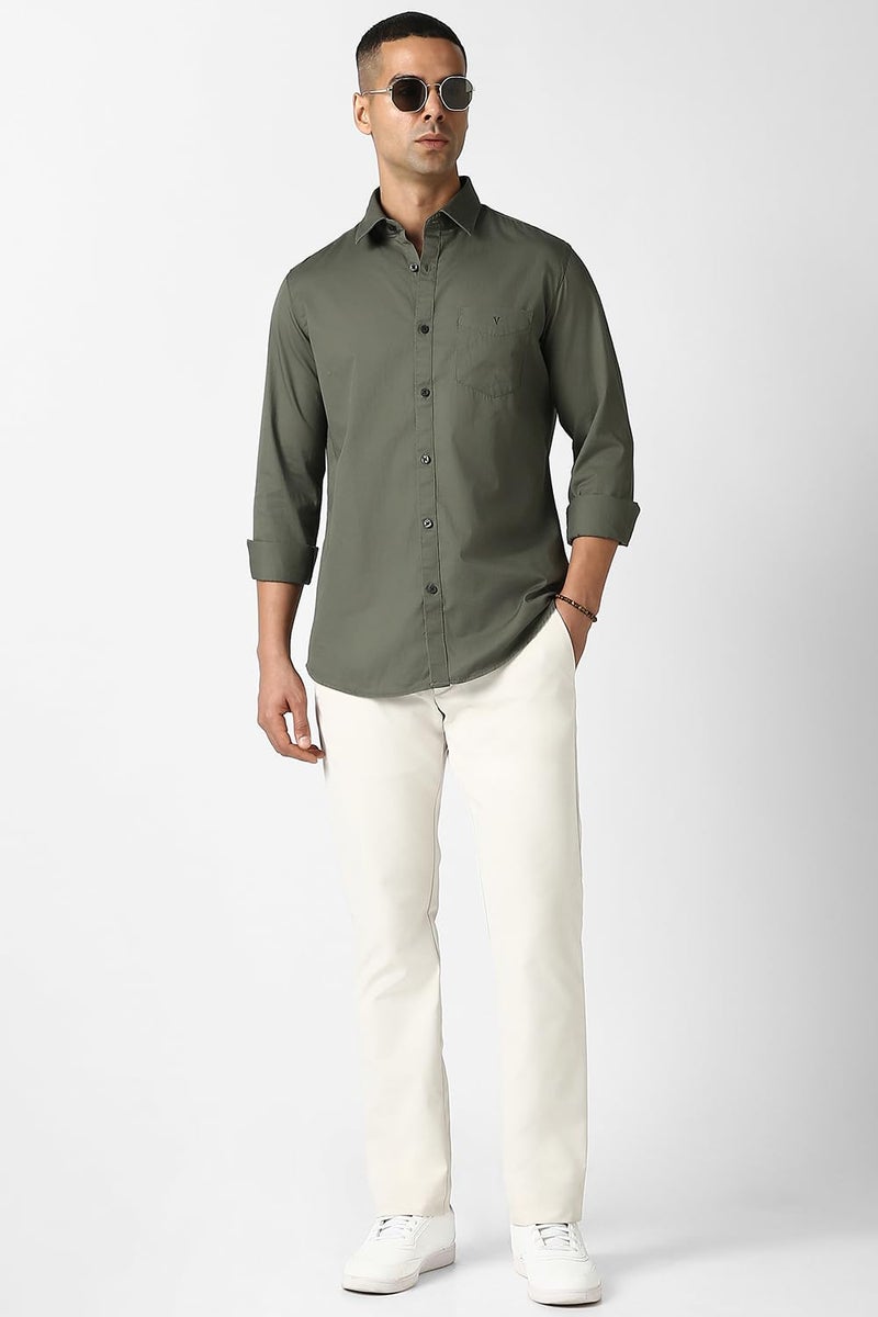 Van Heusen Men Cotton Sport Solid Slim Fit Shirt (VSSFWSLBH13199_Olive 40) - Image 5