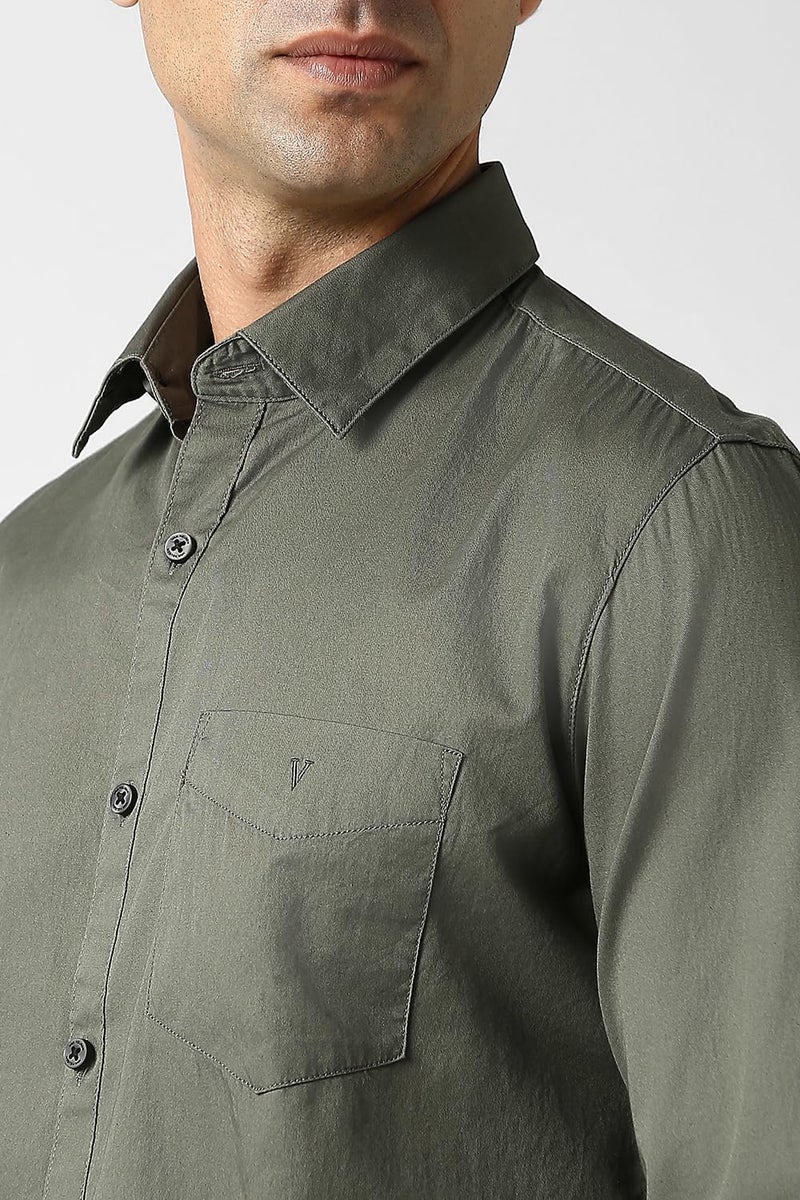 Van Heusen Men Cotton Sport Solid Slim Fit Shirt (VSSFWSLBH13199_Olive 40) - Image 4