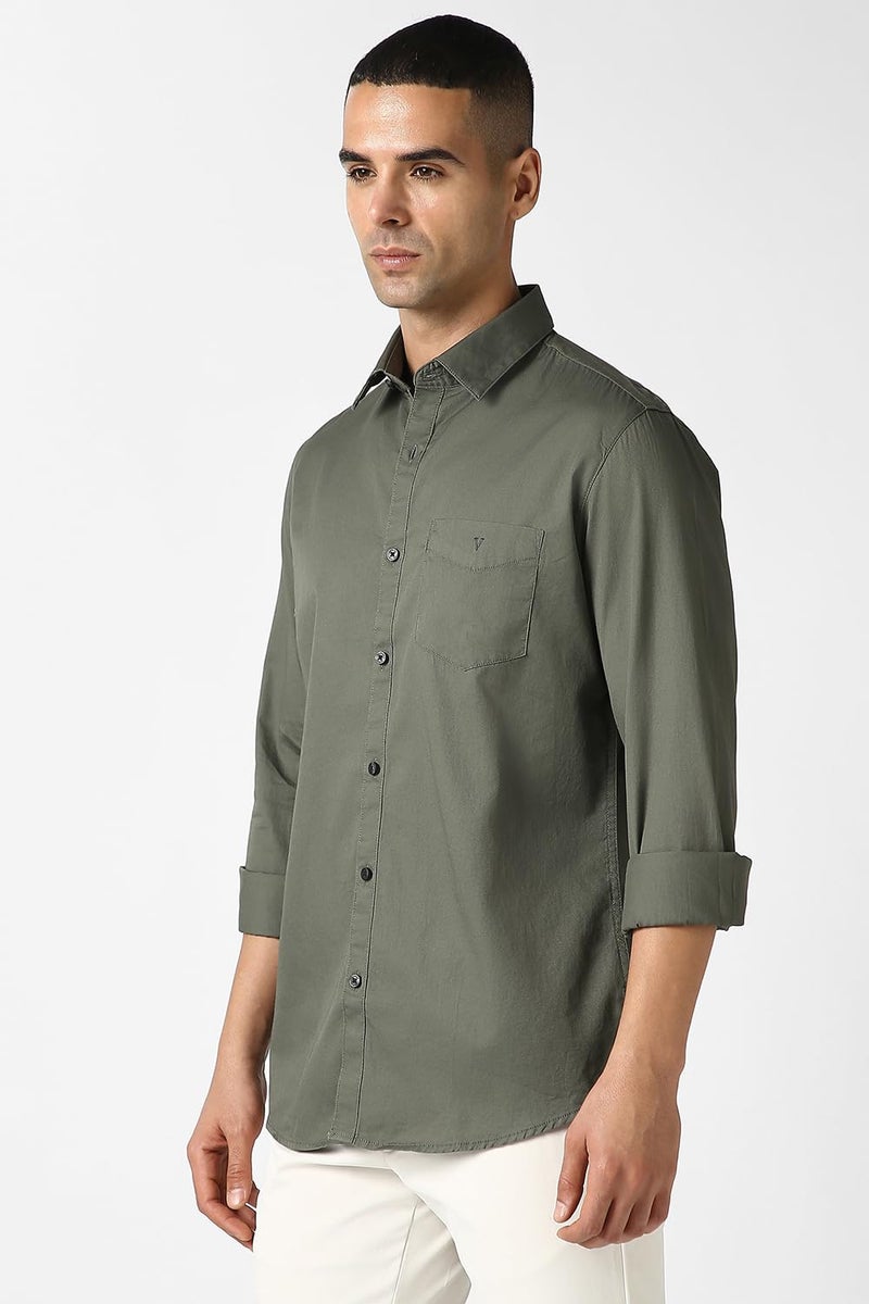 Van Heusen Men Cotton Sport Solid Slim Fit Shirt (VSSFWSLBH13199_Olive 40) - Image 2