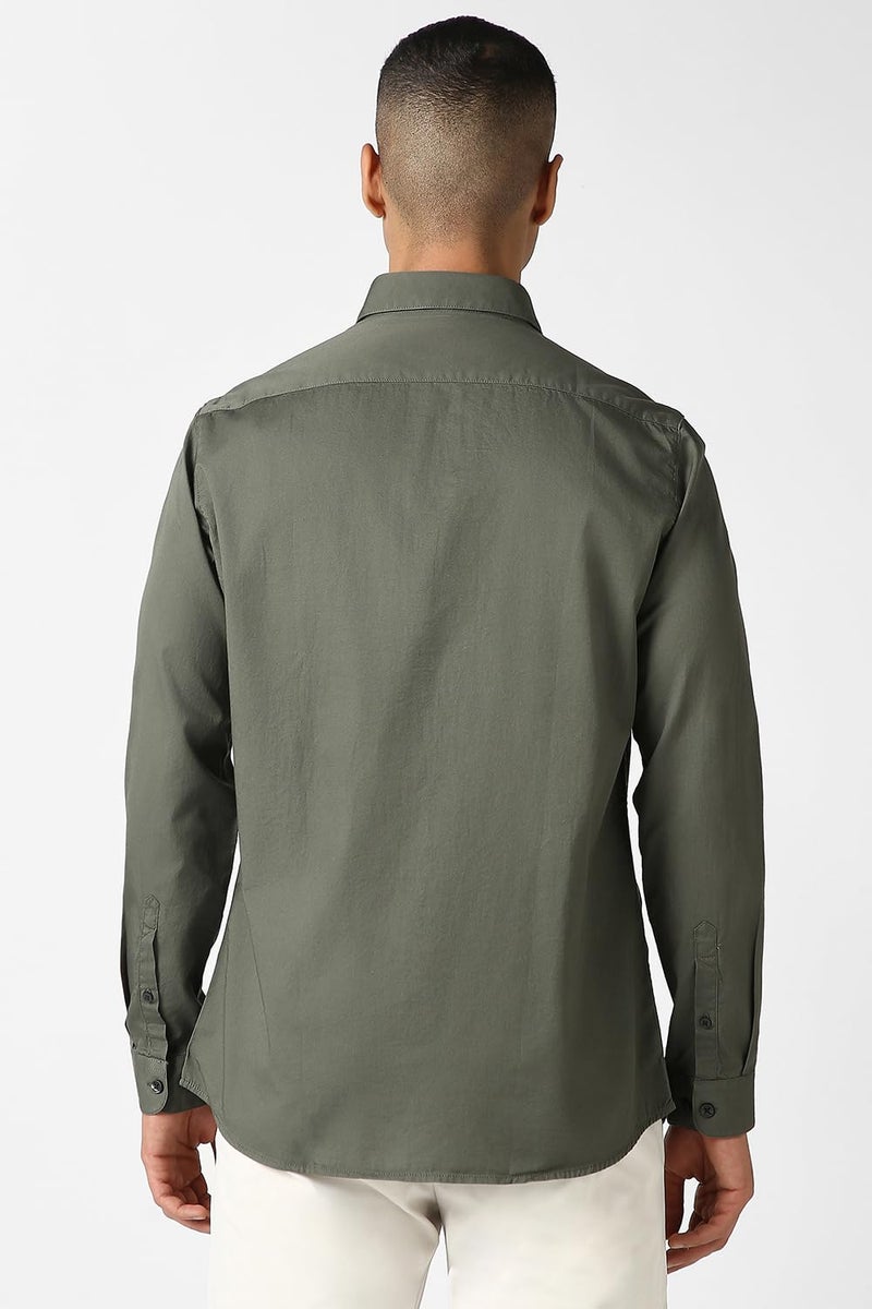 Van Heusen Men Cotton Sport Solid Slim Fit Shirt (VSSFWSLBH13199_Olive 40) - Image 3