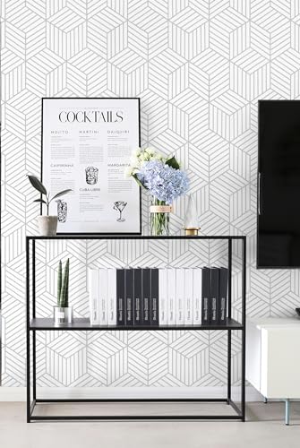 CiCiwind White and Silver Peel and Stick Wallpaper Geometric Striped Hexagon Wallpaper Removable Self Adhesive Wall Paper Waterproof Vinyl Contact Paper for Bedroom Bathroom Walls 17.7"x472" - Image 4