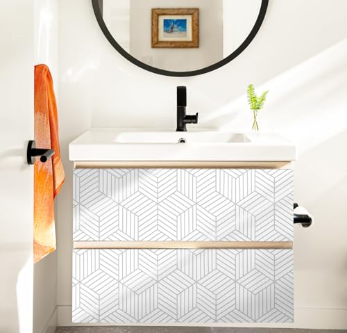 CiCiwind White and Silver Peel and Stick Wallpaper Geometric Striped Hexagon Wallpaper Removable Self Adhesive Wall Paper Waterproof Vinyl Contact Paper for Bedroom Bathroom Walls 17.7"x472" - Image 5