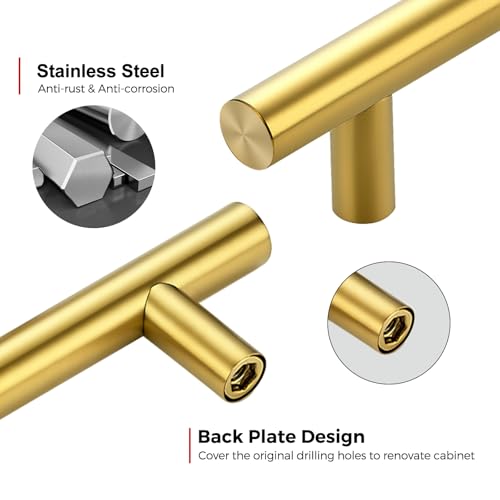JOY DECOR 30 Pack 5 Inch Cabinet Pulls Kitchen Cabinet Handles with 3 Inch Hole Center Brushed Brass Cabinet Hardware Stainless Steel Kitchen Drawer Pulls for Cabinets Cupboard, 76mm Hole Centers - Image 4