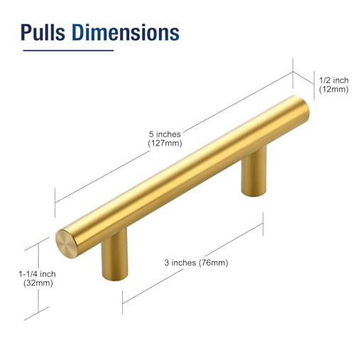 JOY DECOR 30 Pack 5 Inch Cabinet Pulls Kitchen Cabinet Handles with 3 Inch Hole Center Brushed Brass Cabinet Hardware Stainless Steel Kitchen Drawer Pulls for Cabinets Cupboard, 76mm Hole Centers - Image 3