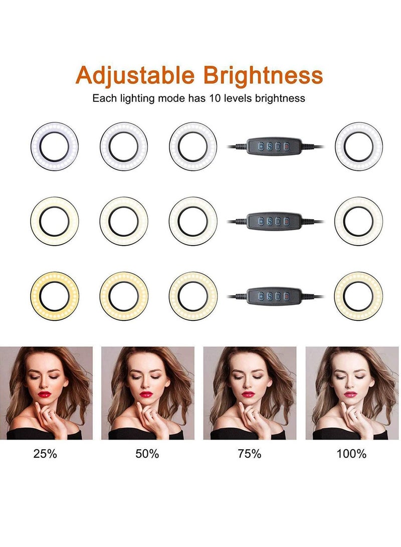 جوميلا Selfie Ring Light with Cell Phone Holder Stand for Live Stream Makeup Sixport Desk Lamp with 3 Light Modes Brightness Flexible Arms Compatible Light 4 inch - Image 4