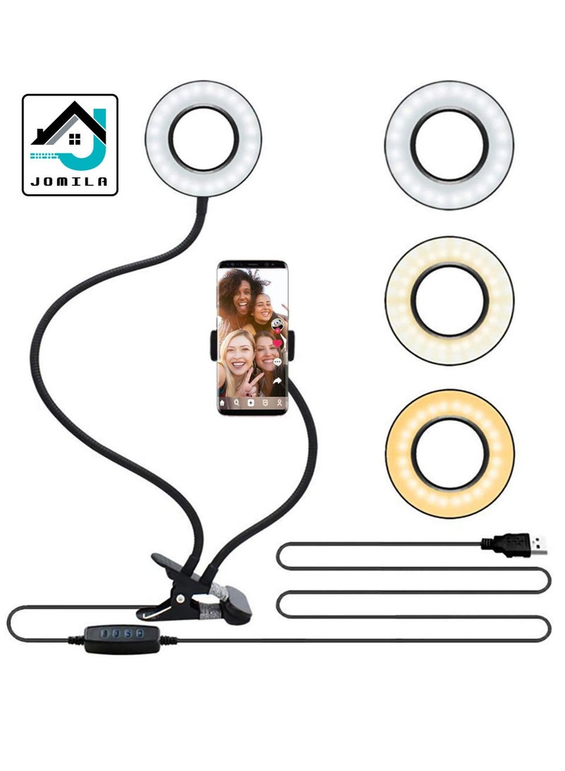 جوميلا Selfie Ring Light with Cell Phone Holder Stand for Live Stream Makeup Sixport Desk Lamp with 3 Light Modes Brightness Flexible Arms Compatible Light 4 inch - Image 1